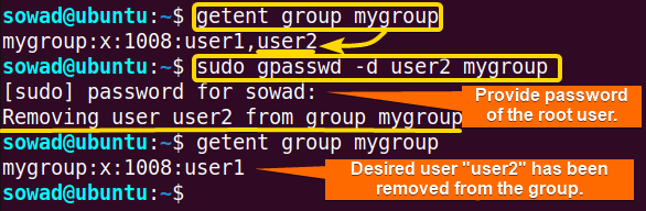 Removing a specific user from a group.
