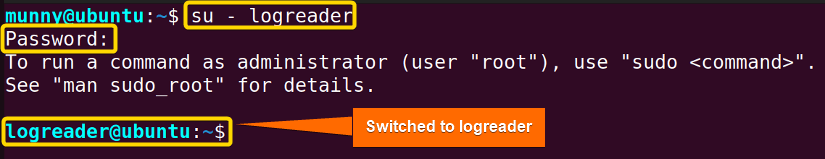 switch user using the su command in linux.