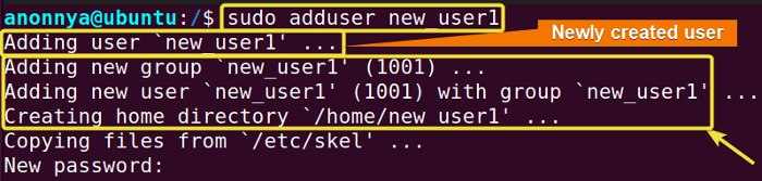 Creating user with adduser command in ubuntu.