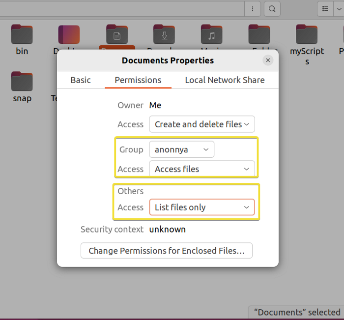 Updated folder permissions from GUI.