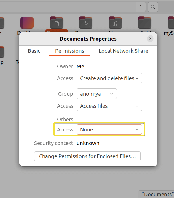 Selecting other permissions of the folder to change.