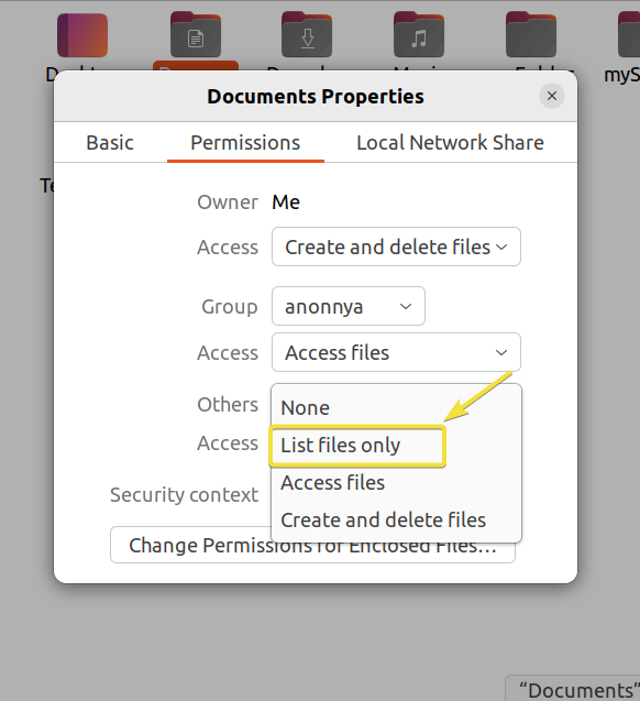 Changing the group permissions to List files only.