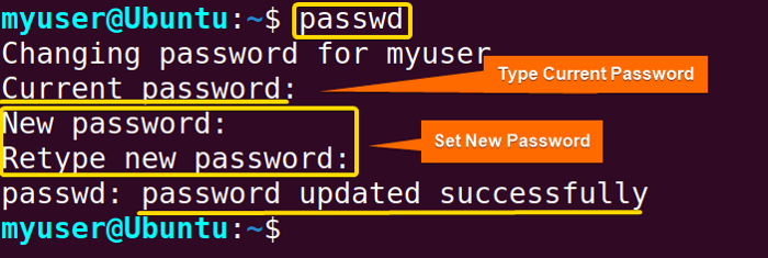 Changing password using the passwd command 