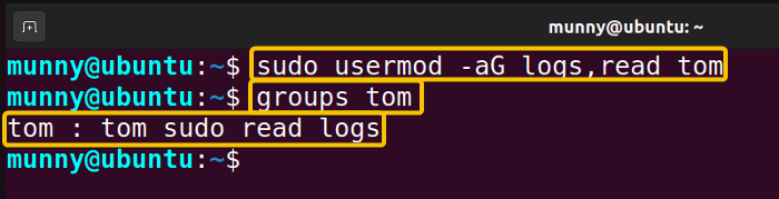 Add a user to a group using the usermod command.
