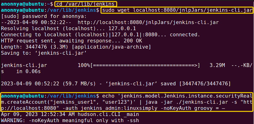 Creating Jenkins user from Ubuntu CLI.