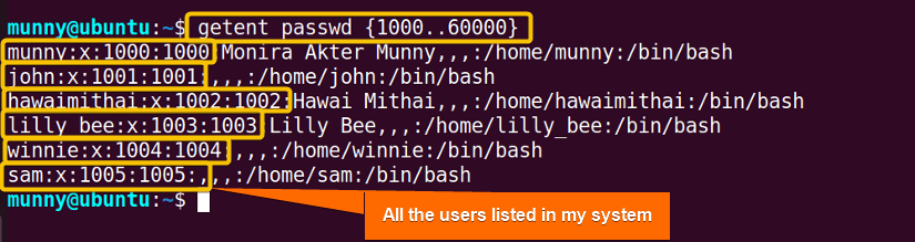 List of all users present in the system