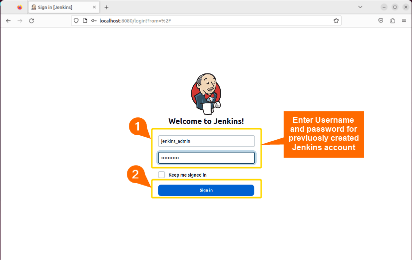 Signing into Jenkins server from GUI.