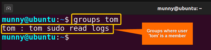 Groups of user tom