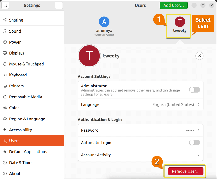 Delete user in Ubuntu from GUI