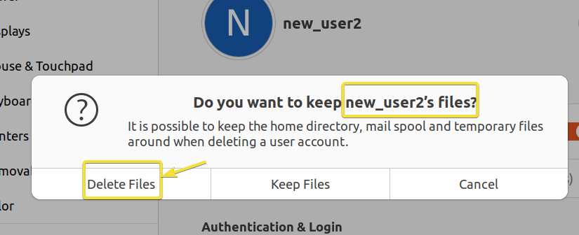 Selecting all user files to delete with user.