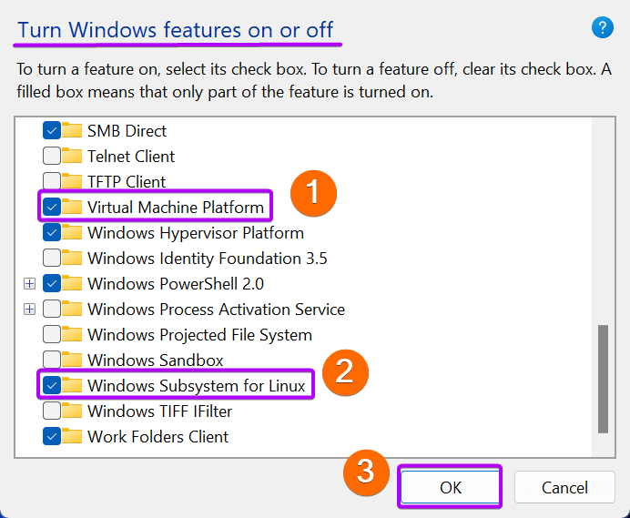 Enabling WSL feature