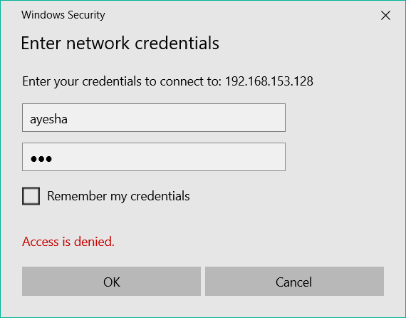 Enter network credentials to share with Windows.