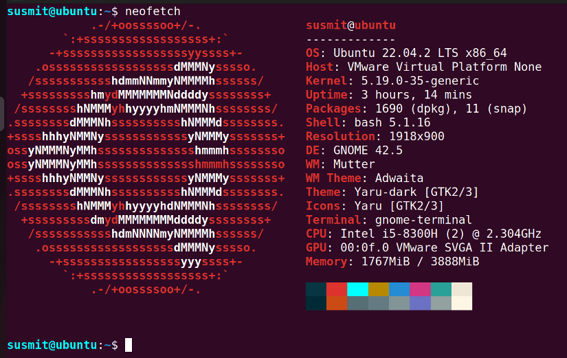 Neofetch app in Ubuntu