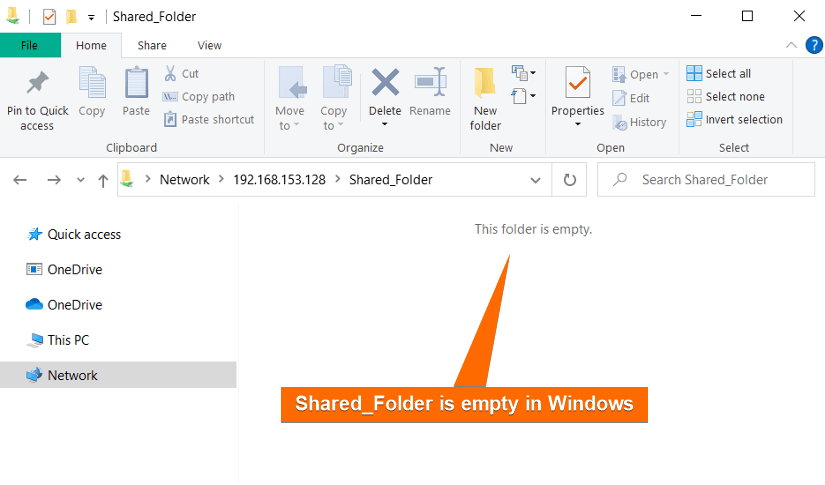 No files seen in shared folder in Windows.