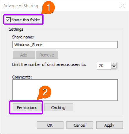 Set Permissions for shared folder