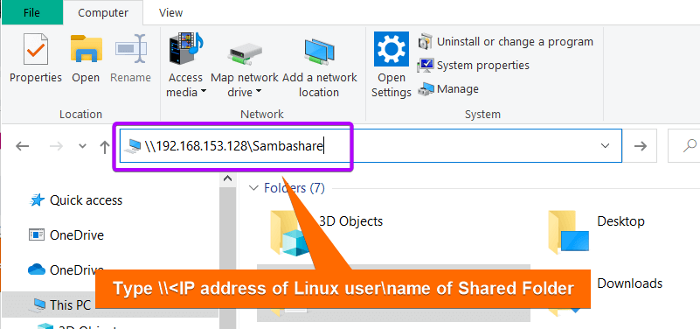 IP written in Windows to access Samba files