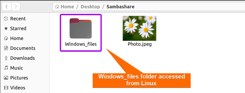 Folder accessed from Ubunutu