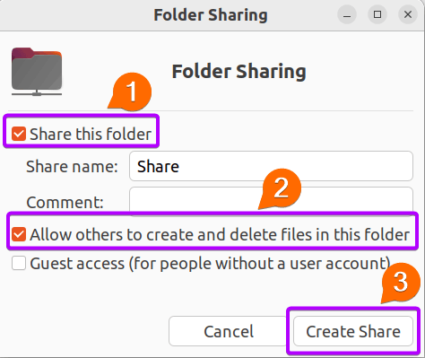 Folder Sharing settings in Ubuntu