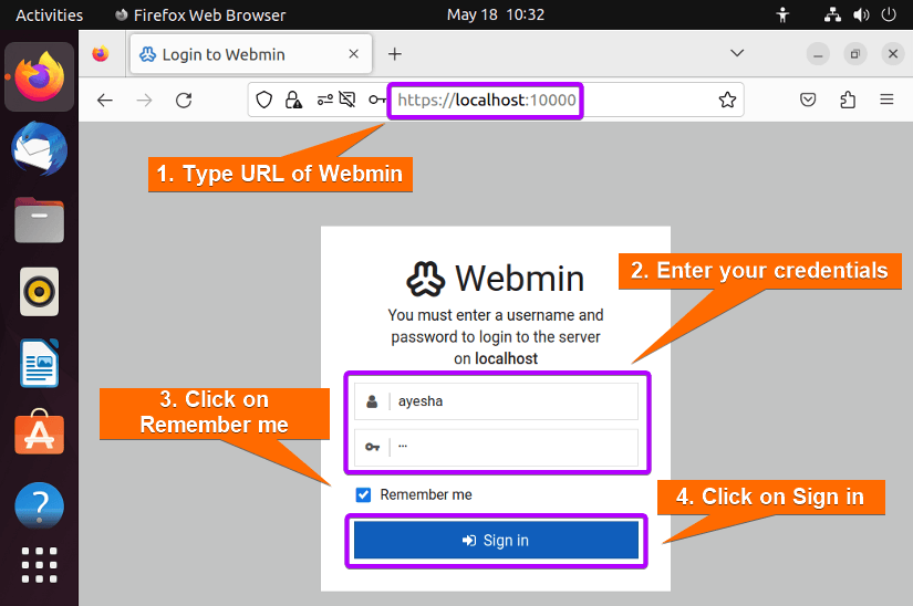 Go to Webmin site in Ubuntu
