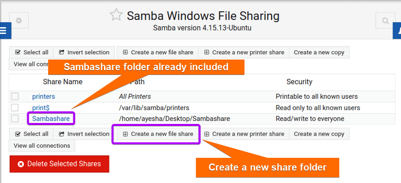 Samba file sharing interface in Ubuntu