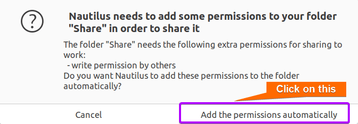 Add permissions to share folder