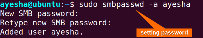 Set password to Samba to add a user for file sharing