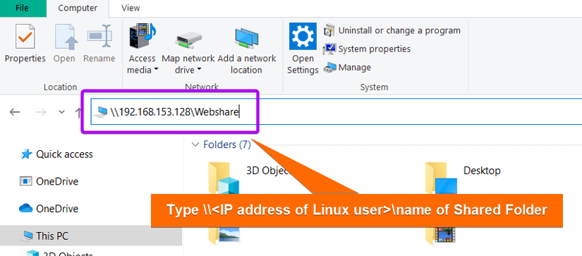 Type Ubuntu IP in Windows