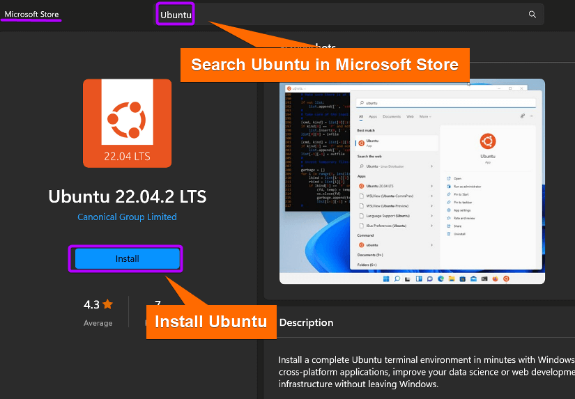Installing Ubuntu in WSL using GUI