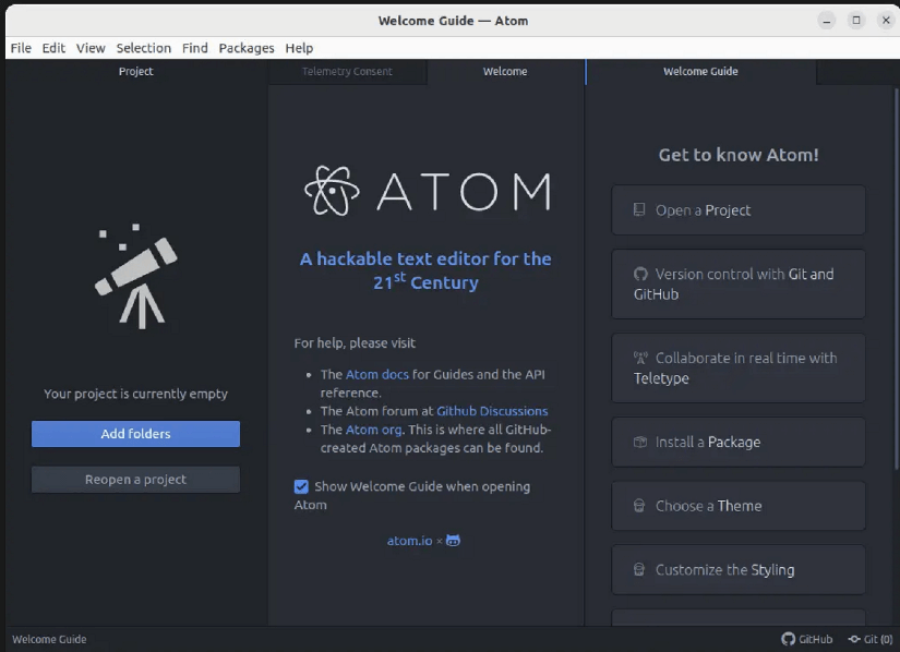 Atom is a text editor.