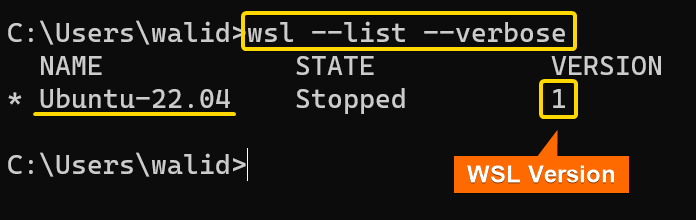 Listing installed distros with their wsl version