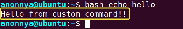 Running custom command created using shell script.