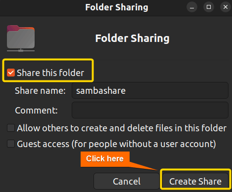 Click on 'Create Share' option