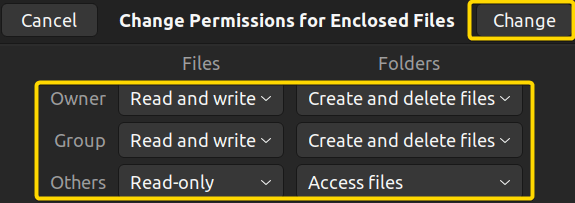 Changing permissions if needed