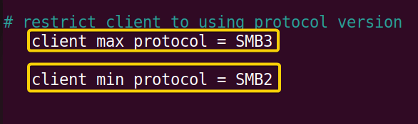 Setting maximum and minimum protocol version in Samba configuration file