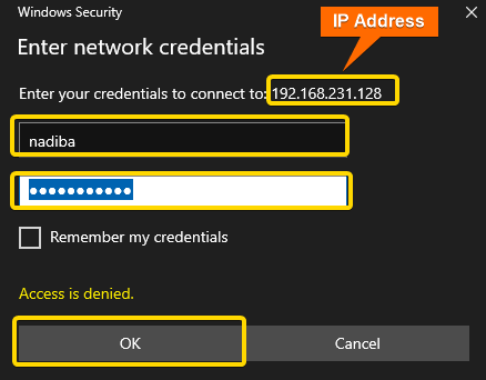 Entering credentials to access