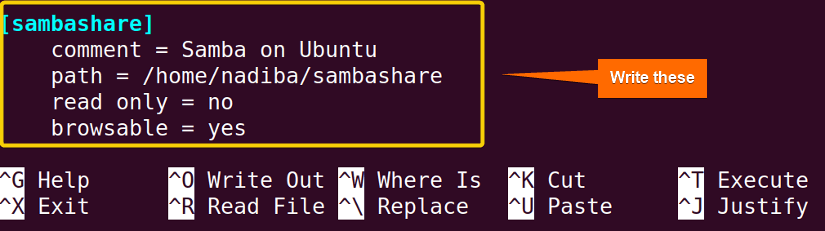 Appending some options inside the Samba configuration file