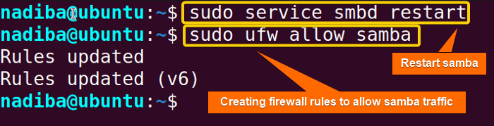 Restarting Samba service and creating firewall configuration
