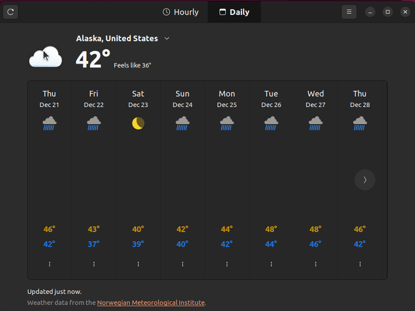 GNOME weather forecasting app