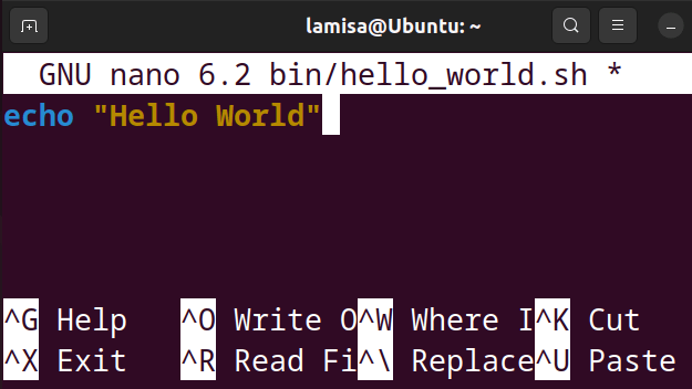 writing Hello World to nano text editor