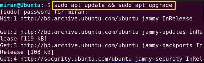 update and upgrade of existing packages in ubuntu.