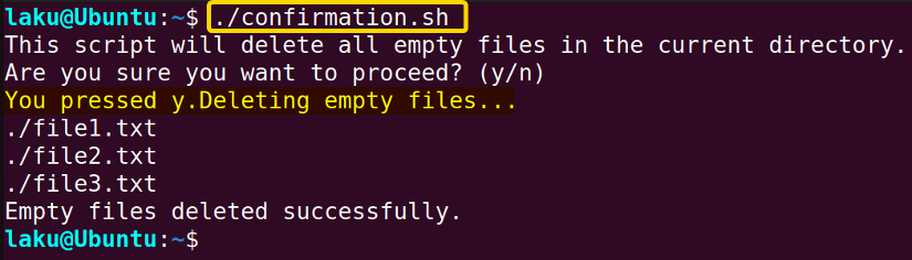 User permission for deleting empty files from current directory for "bash wait for input"