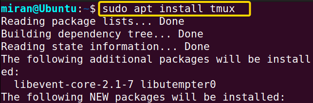 tmux installation in ubuntu terminal