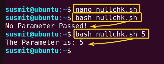 The bash script has checked whether the passed parameter is null or not.