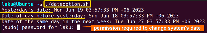 Options in date command