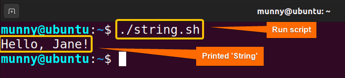 Print a string with variable substitution in bash