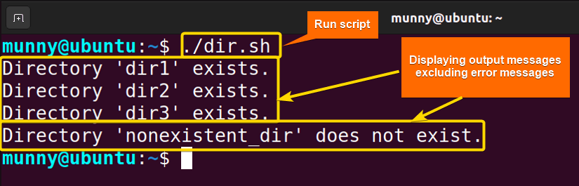 Suppress error messages while running a Bash script