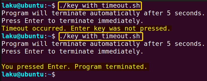 Pressing enter key before timeout to terminate in "bash wait for input"