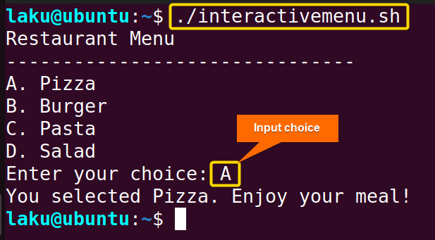 Pressing valid option in interactive menu