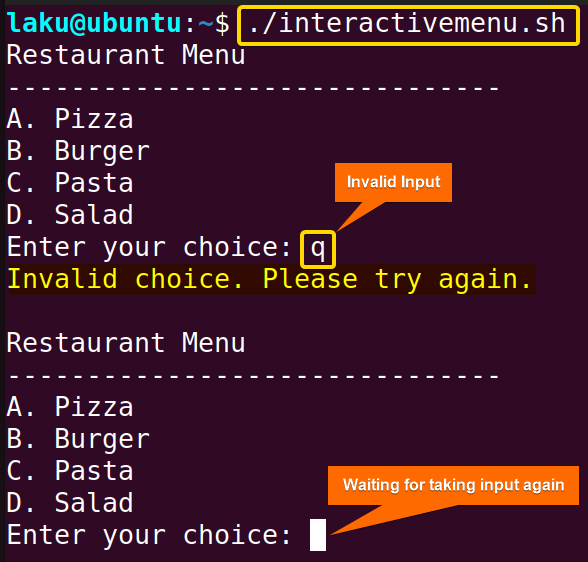 Pressing invalid option in interactive menu