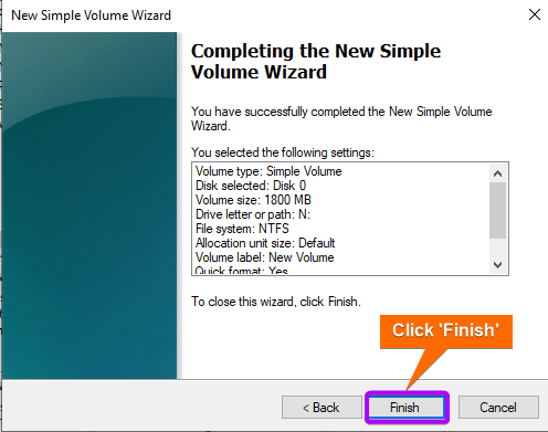 Finishing volume wizard
